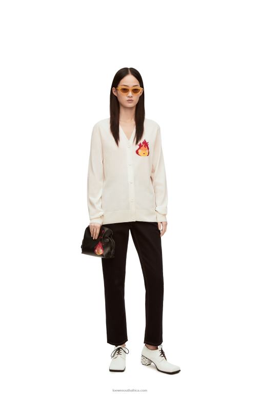 Loewe Women Calcifer cardigan in wool 206XF1024 Ecru
