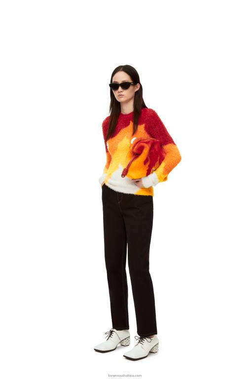 Loewe Women Calcifer sweater in intarsia knit 206XF1023 Orange Multitone