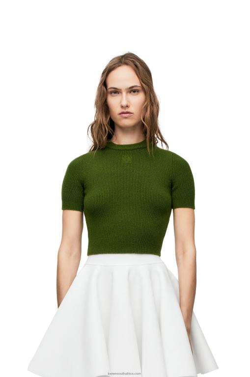 Loewe Women Cropped sweater in cashmere 206XF958 Forest Green