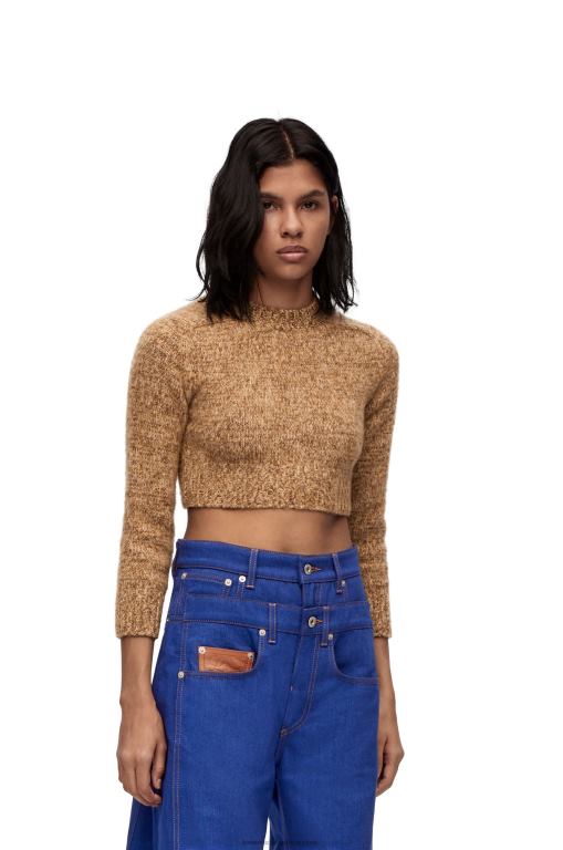Loewe Women Cropped sweater in wool 206XF982 Beige Melange