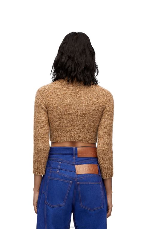 Loewe Women Cropped sweater in wool 206XF982 Beige Melange