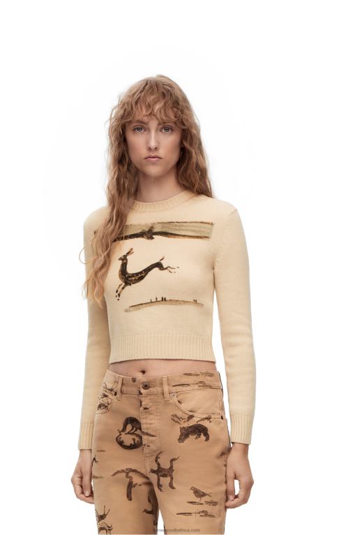 Loewe Women Deer cropped sweater in wool 206XF999 Ecru