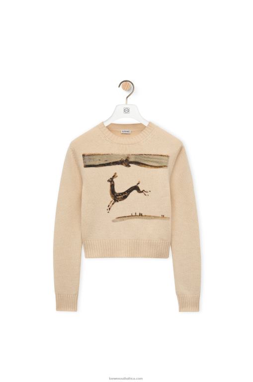Loewe Women Deer cropped sweater in wool 206XF999 Ecru