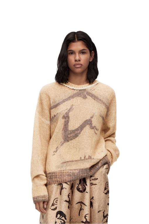 Loewe Women Deer sweater in mohair and wool blend 206XF998 Ecru
