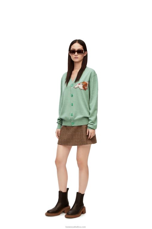 Loewe Women Heen cardigan in wool 206XF1027 Aniseed Green
