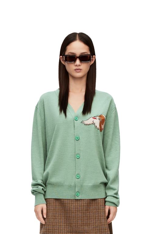 Loewe Women Heen cardigan in wool 206XF1027 Aniseed Green