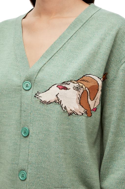 Loewe Women Heen cardigan in wool 206XF1027 Aniseed Green