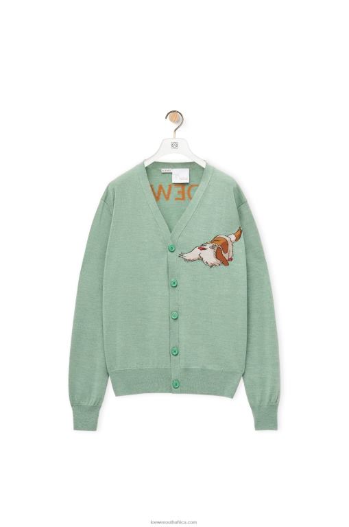 Loewe Women Heen cardigan in wool 206XF1027 Aniseed Green