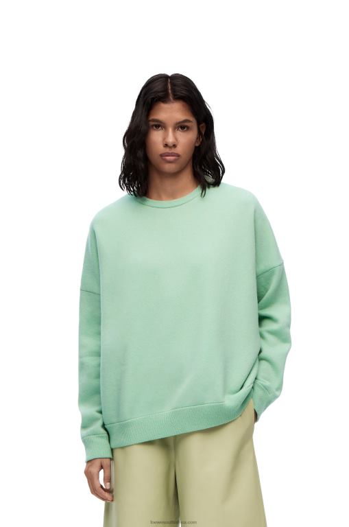 Loewe Women Oversize crew neck sweater in cashmere 206XF1001 Matcha Green