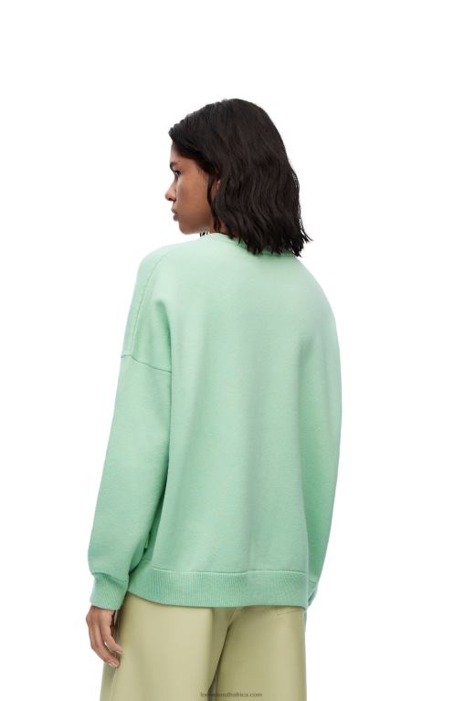 Loewe Women Oversize crew neck sweater in cashmere 206XF1001 Matcha Green
