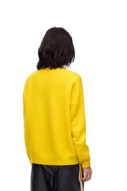 Loewe Women Oversize crew neck sweater in cashmere 206XF1002 Yellow Lemon