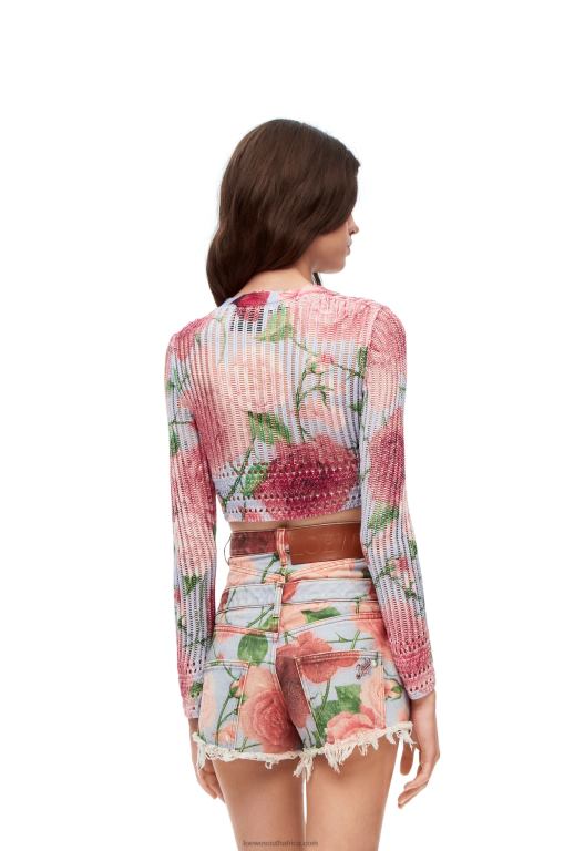 Loewe Women Roses cropped cardigan in viscose 206XF954 Pink Multitone