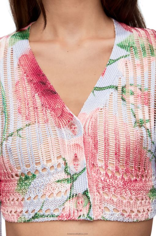 Loewe Women Roses cropped cardigan in viscose 206XF954 Pink Multitone