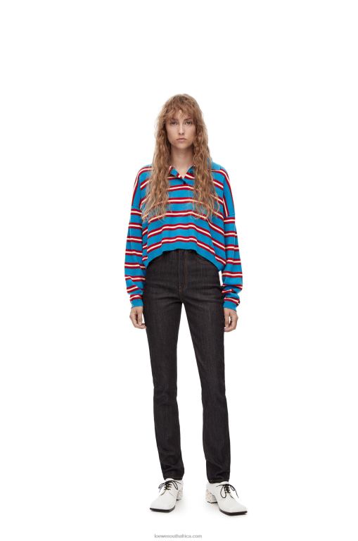 Loewe Women Stripe polo collar sweater in wool 206XF988 Blue/Red