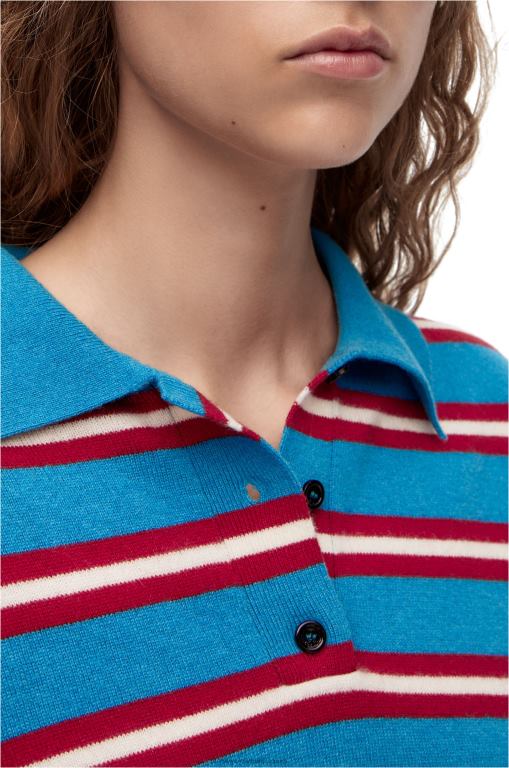 Loewe Women Stripe polo collar sweater in wool 206XF988 Blue/Red