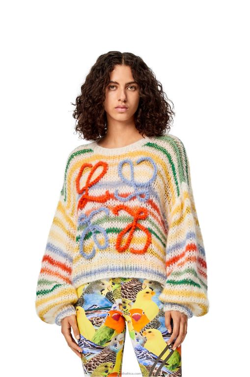 Loewe Women Stripe sweater in mohair 206XF1003 White/Multicolor
