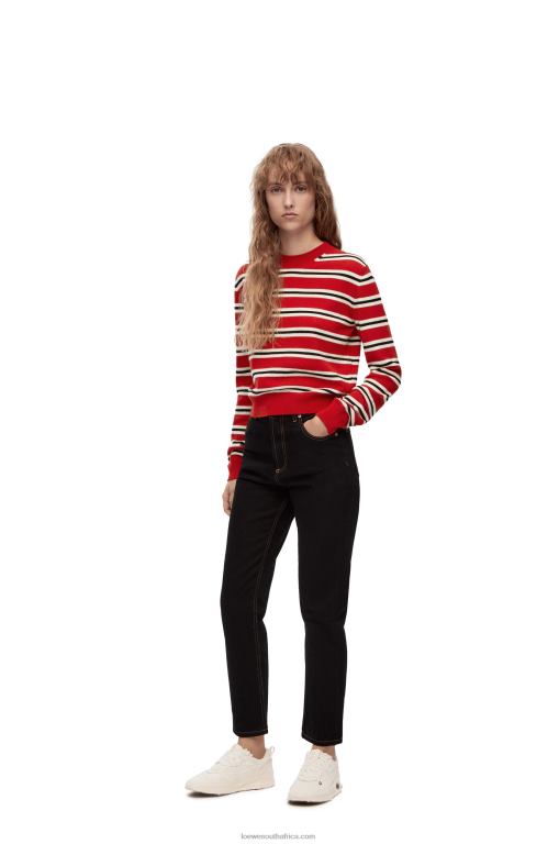 Loewe Women Stripe sweater in wool 206XF987 Red/White/Black