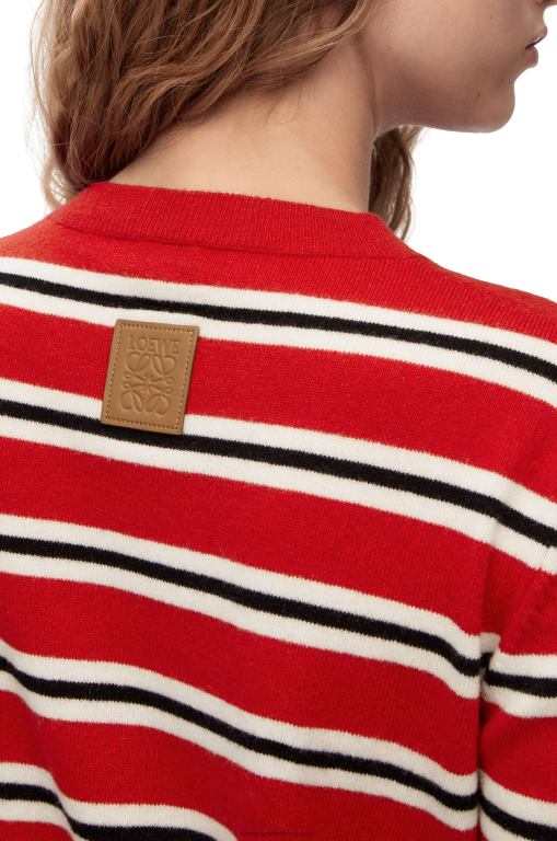 Loewe Women Stripe sweater in wool 206XF987 Red/White/Black