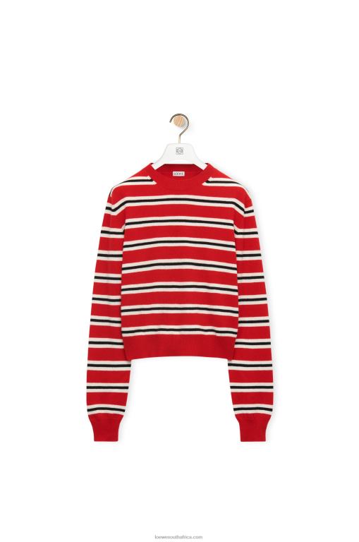 Loewe Women Stripe sweater in wool 206XF987 Red/White/Black