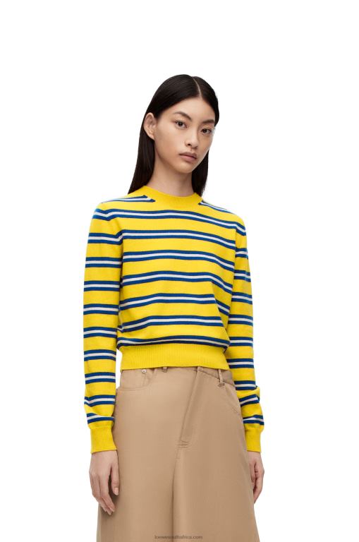 Loewe Women Stripe sweater in wool 206XF989 Yellow/Indigo Blue