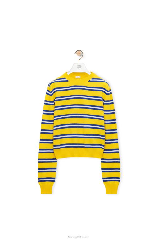 Loewe Women Stripe sweater in wool 206XF989 Yellow/Indigo Blue