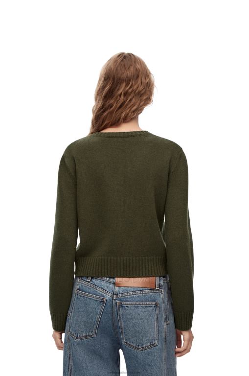 Loewe Women Sweater in wool 206XF979 Khaki Green