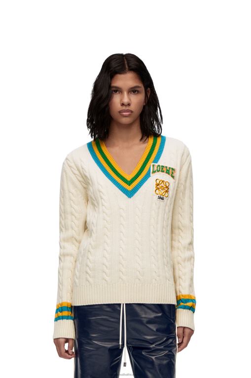 Loewe Women Varsity sweater in wool 206XF964 Soft White