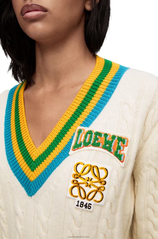 Loewe Women Varsity sweater in wool 206XF964 Soft White