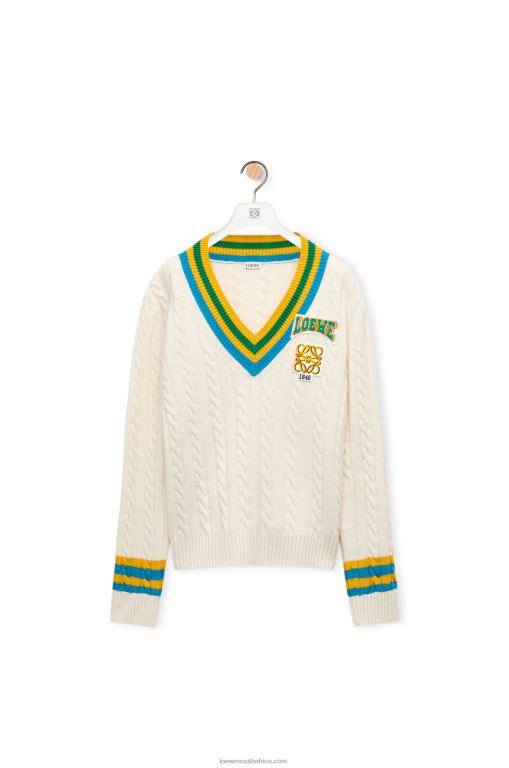 Loewe Women Varsity sweater in wool 206XF964 Soft White