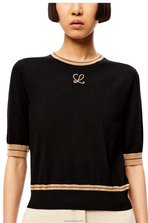 Loewe Women cropped sweater in wool 206XF1007 Black/Beige