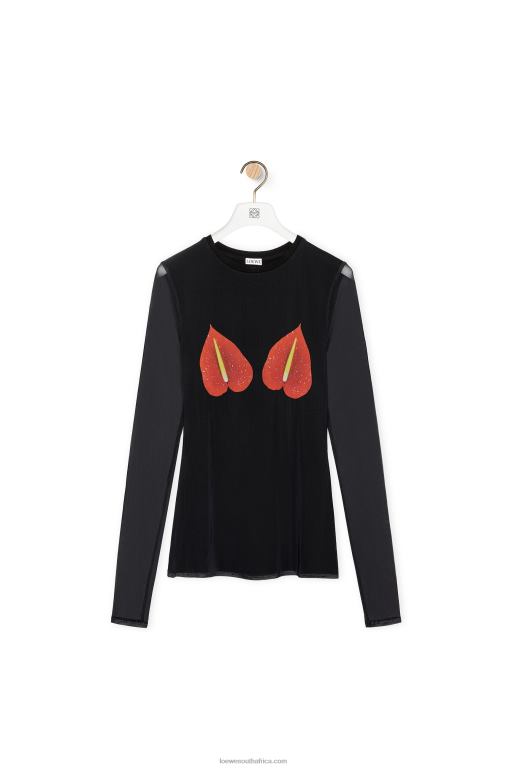 Loewe Women Anthurium top in semi sheer mesh 206XF882 Black/Red