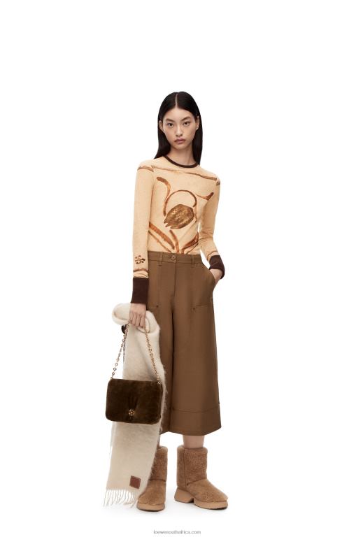 Loewe Women Flower print top in mesh 206XF928 Light Beige/Brown