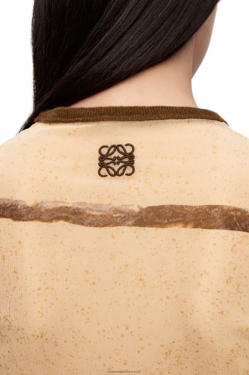 Loewe Women Flower print top in mesh 206XF928 Light Beige/Brown