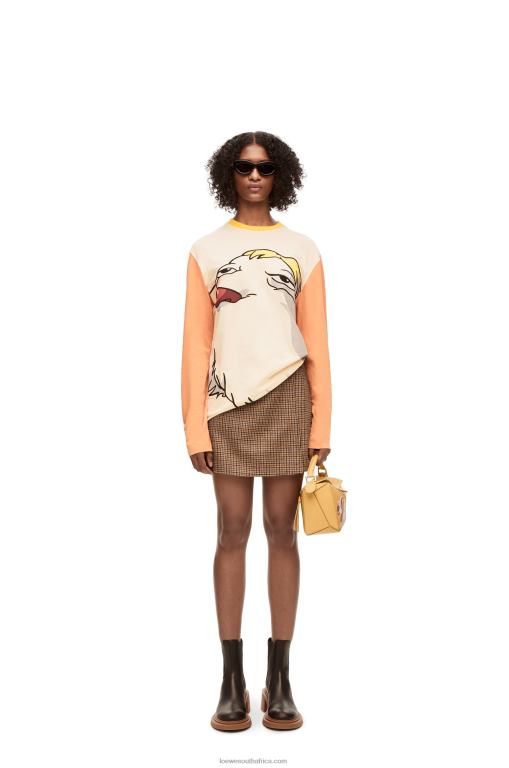 Loewe Women Heen long sleeve T-shirt in cotton 206XF836 Beige