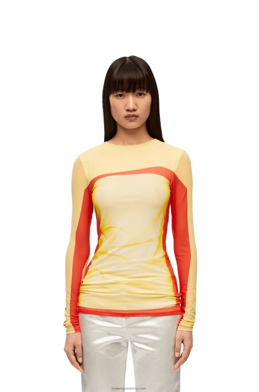 Loewe Women Long sleeve top in mesh 206XF852 Yellow/Red