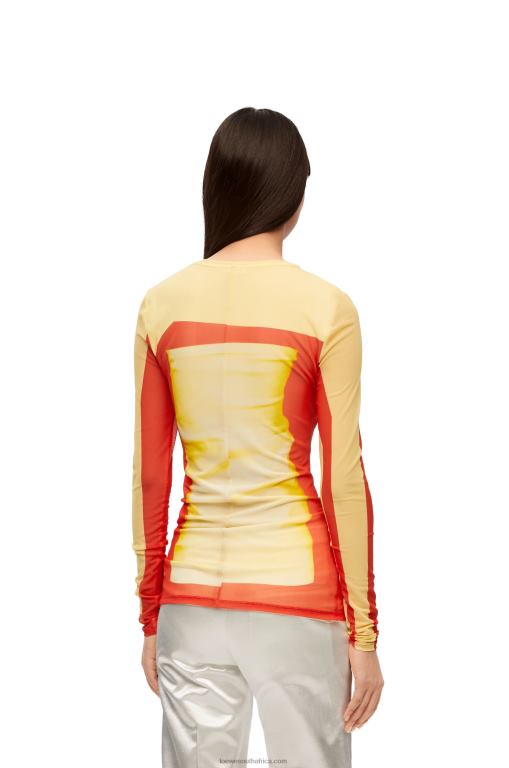 Loewe Women Long sleeve top in mesh 206XF852 Yellow/Red