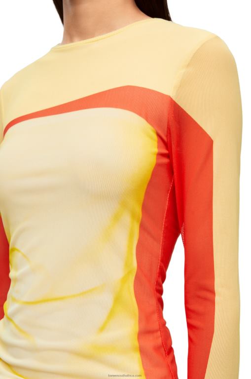 Loewe Women Long sleeve top in mesh 206XF852 Yellow/Red