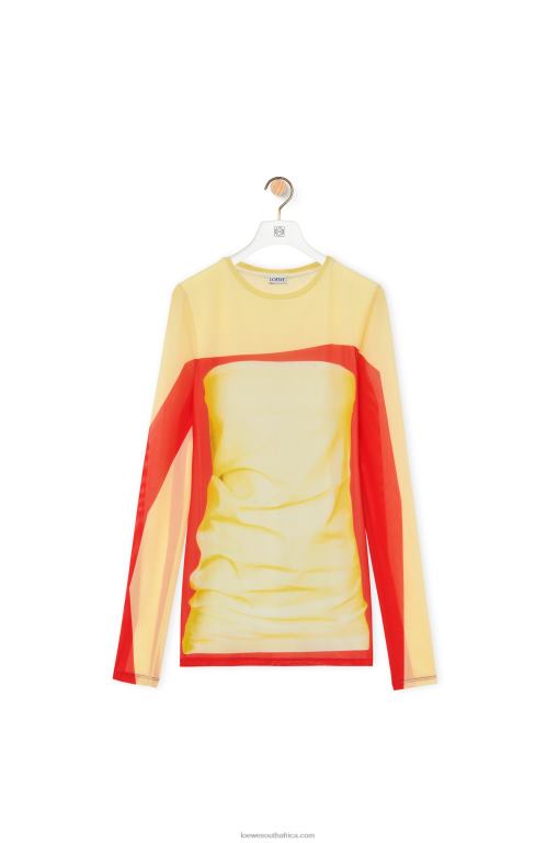 Loewe Women Long sleeve top in mesh 206XF852 Yellow/Red
