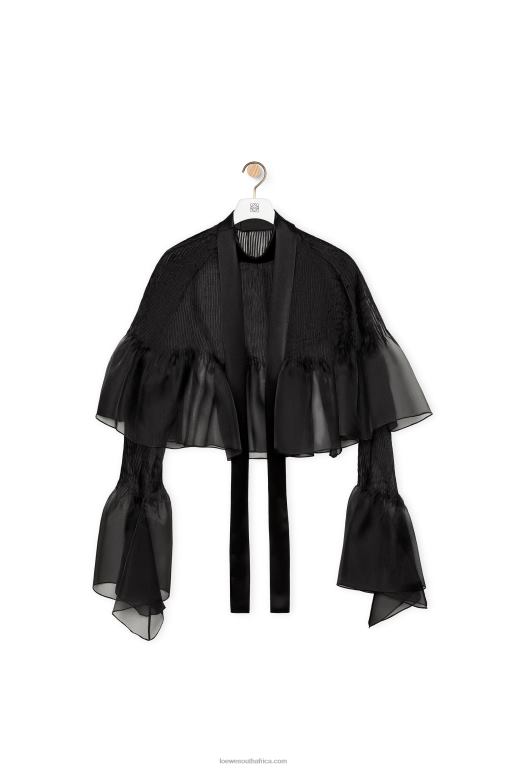 Loewe Women Pintuck top in silk organza 206XF885 Black