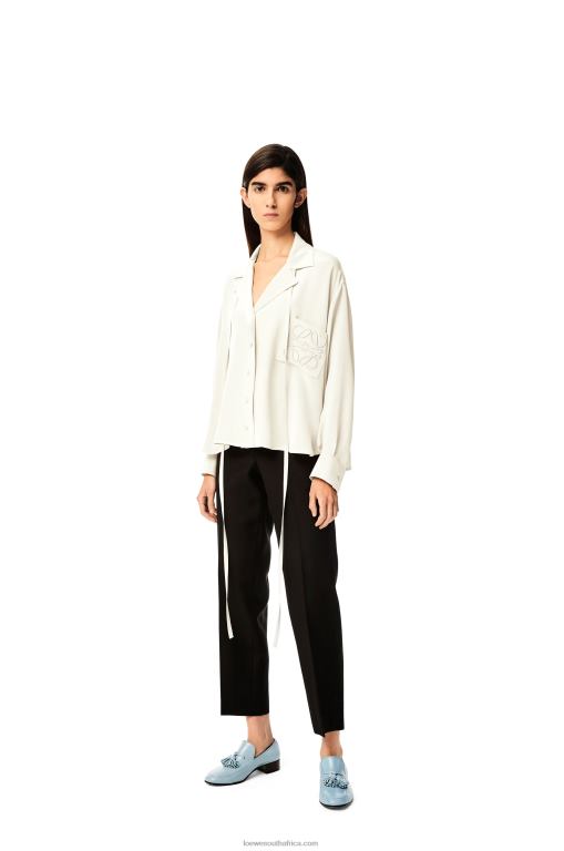 Loewe Women Anagram embroidered pyjama blouse in satin 206XF952 White