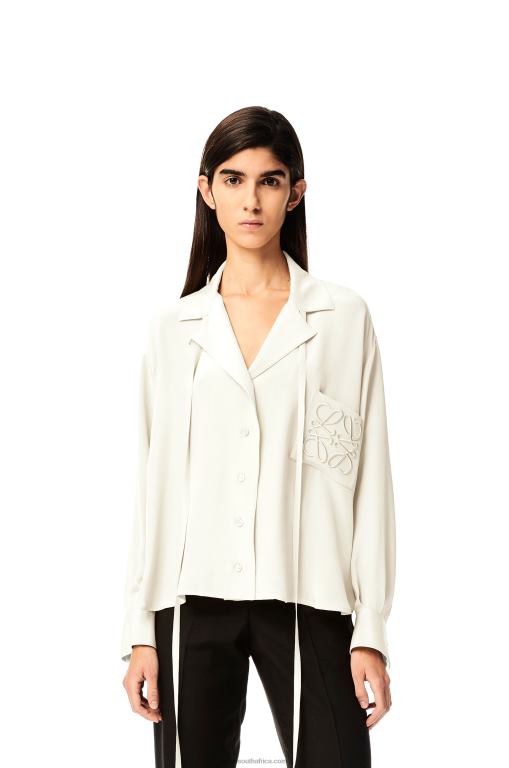 Loewe Women Anagram embroidered pyjama blouse in satin 206XF952 White