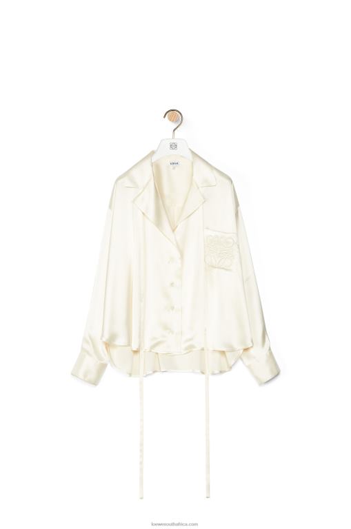 Loewe Women Anagram embroidered pyjama blouse in satin 206XF952 White