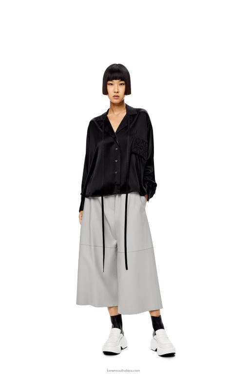 Loewe Women Anagram embroidered pyjama blouse in satin 206XF953 Black