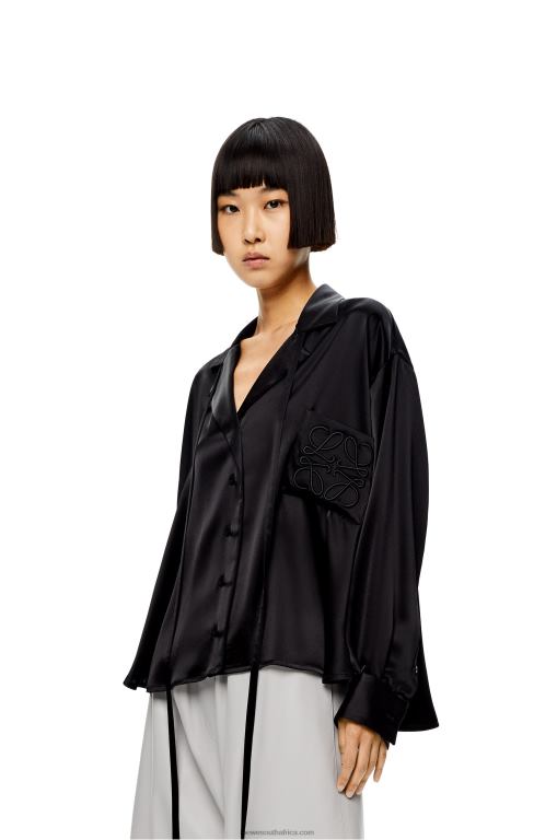 Loewe Women Anagram embroidered pyjama blouse in satin 206XF953 Black