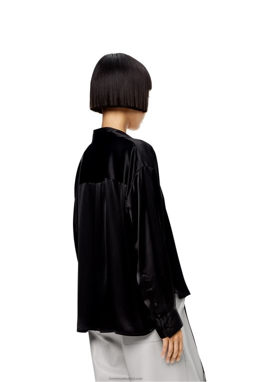 Loewe Women Anagram embroidered pyjama blouse in satin 206XF953 Black
