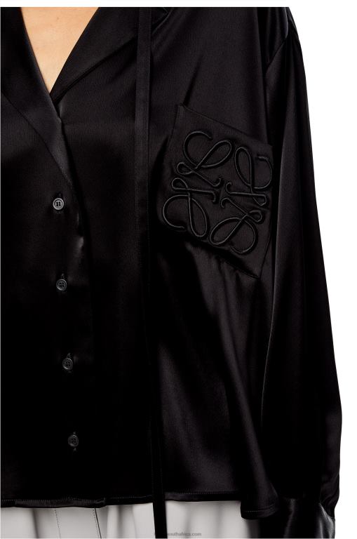 Loewe Women Anagram embroidered pyjama blouse in satin 206XF953 Black