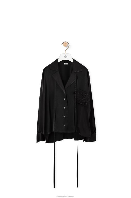 Loewe Women Anagram embroidered pyjama blouse in satin 206XF953 Black