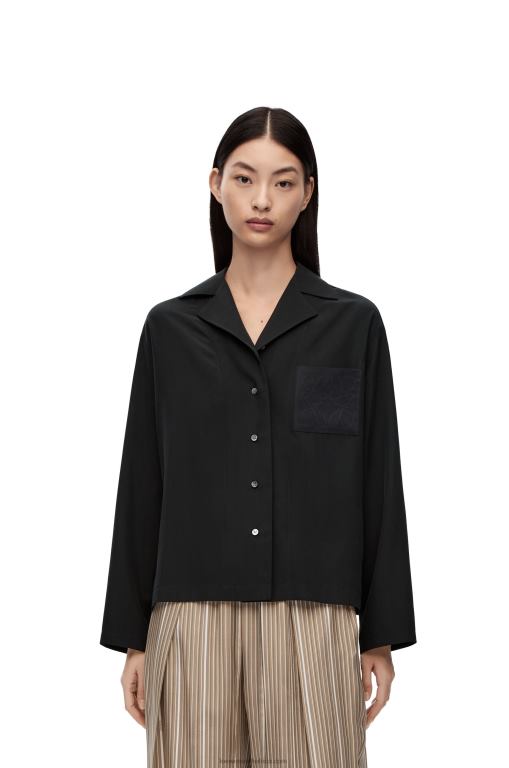 Loewe Women Anagram pyjama blouse in silk 206XF912 Black
