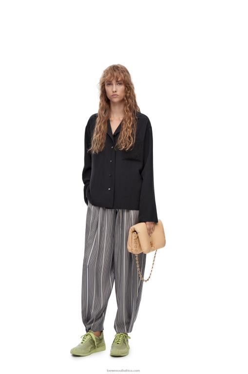 Loewe Women Anagram pyjama blouse in silk 206XF927 Deep Blue