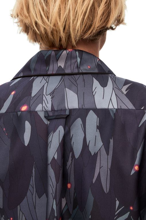 Loewe Women Feathers pyjama blouse in silk 206XF944 Navy Blue